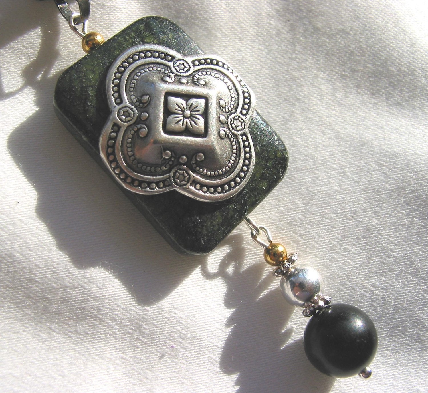 Victorian Steampunk Seraphinite Stone Necklace with Silver embellishment
