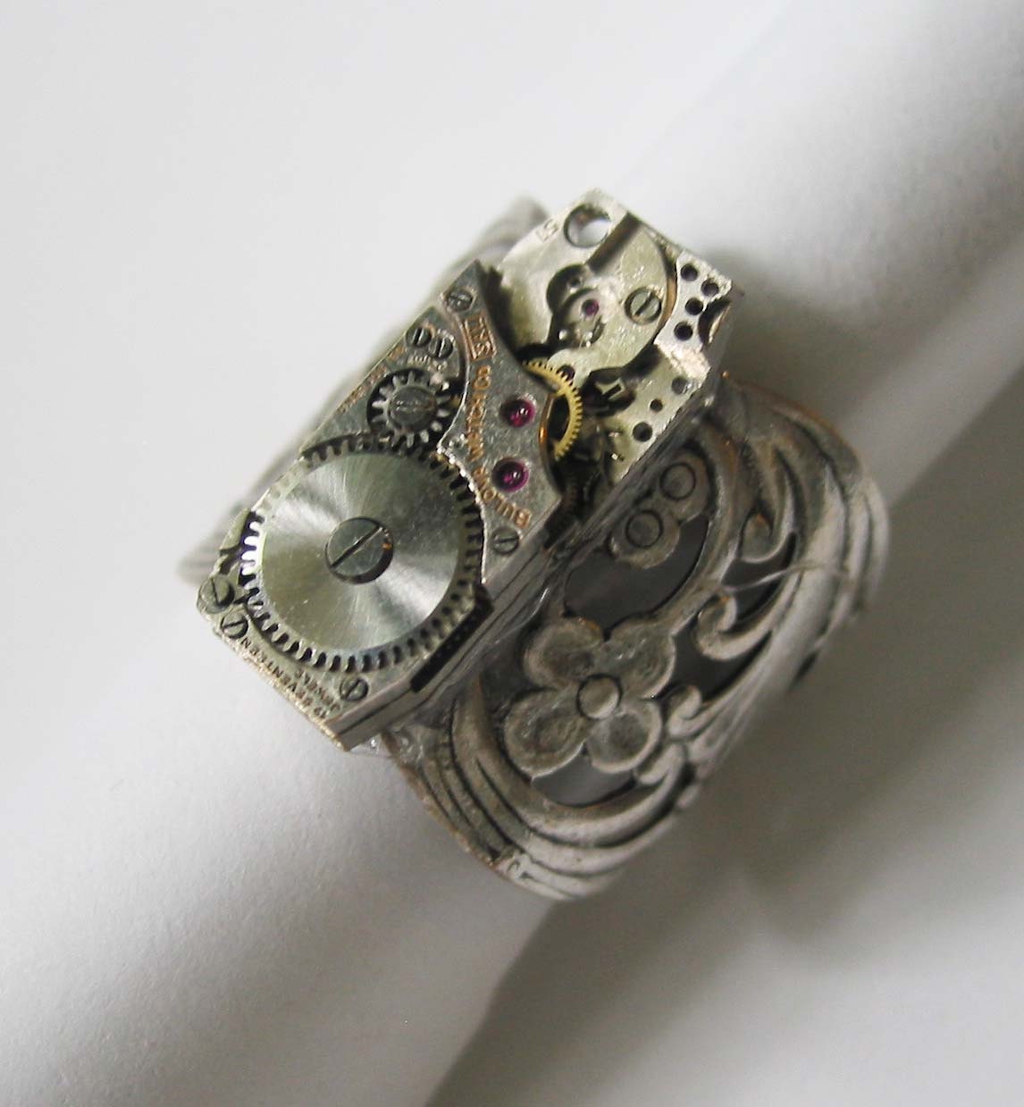 Steampunk Vintage Long Rectangle Watchworks Ring