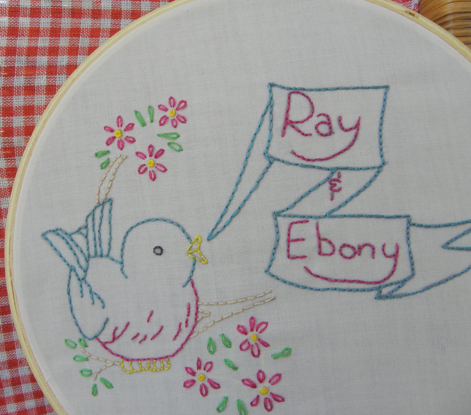 Custom Personalized Hand Embroidered Singing Bird