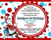 Dr. Seuss Cat In The Hat Birthday Invitation, PRINTABLE INVITATION DESIGN