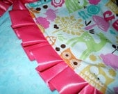 Forest Life Sorbet Minky Binky with satin ruffle - customize size and colors