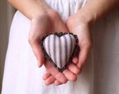 Petite Heart Pincushion - Rustic Blue Ticking and Vintage Swedish Tartlet Tin
