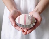 Jello Mold Pincushion - Rustic Red French Country Stripe Cotton, Natural Wool Filling