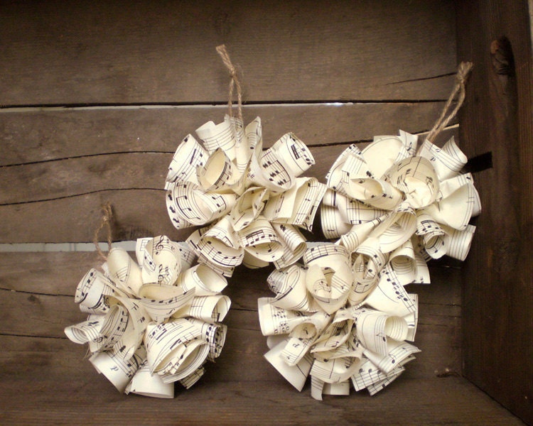 Cottage SongPoms - Set of 4 Sheet Music Ornaments