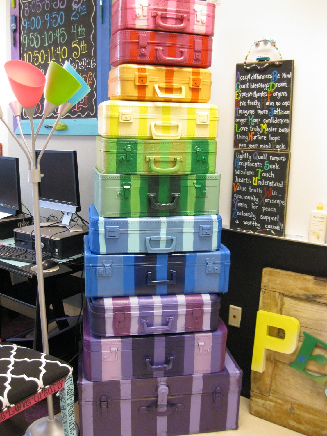 Jez4U Vintage Stack of TEN Awesome Suitcases Handpainted and Original READY to SHIP today Get the whole set or pick one out of the group