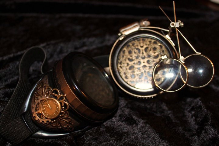 Steampunk Goggles PLUS Steel Ring and Dual MAGNIFYING LENSES - jmasserant
