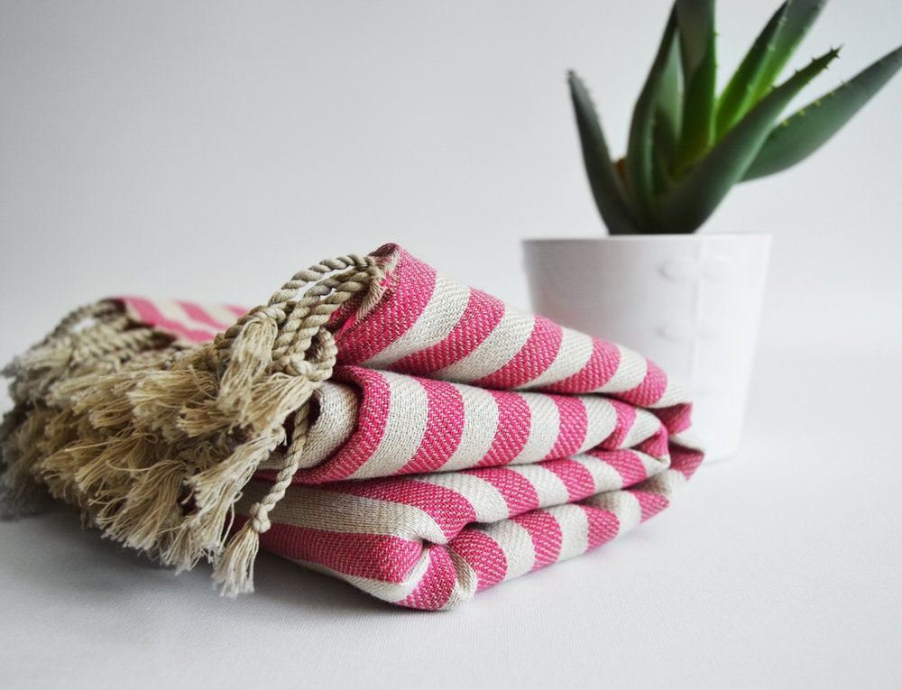 Bathstyle Turkish BATH Towel Peshtemal - Pink (Natural knit)