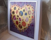 Valentine Greeting Card, 6x6, Square, Blank, Polka Dot Heart, Purple and Gold, Colorful Collage
