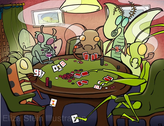 Bugs Playing Poker Art Print, Insect, Funny Poster, Weird, Lowbrow, Gambling, Kitsch