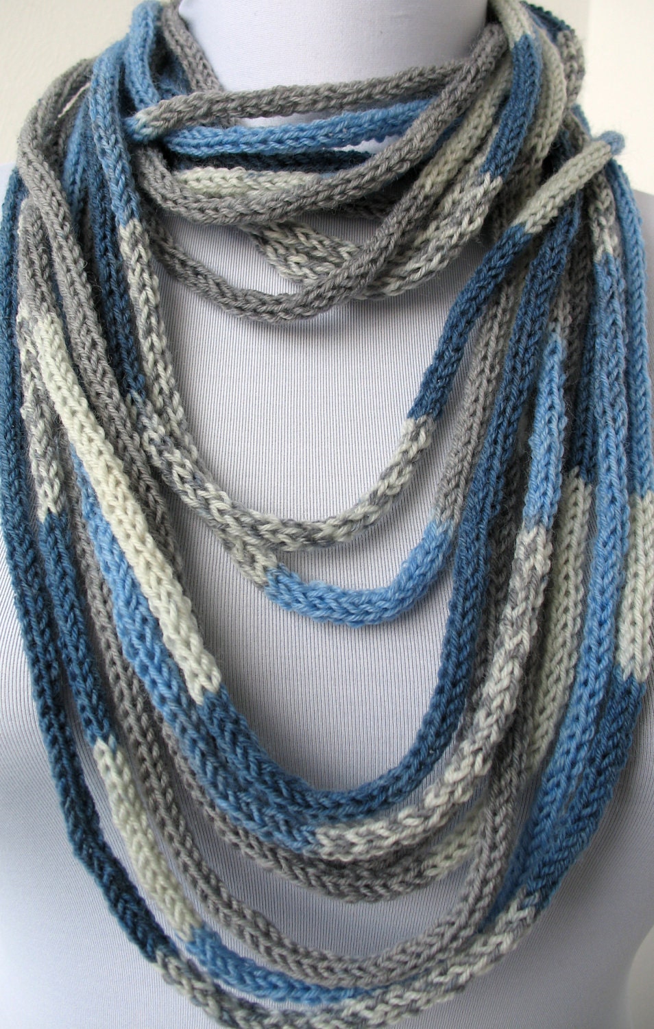 50% OFF SALE -Knit Scarf Necklace - loop scarf -infinity scarf -neck warmer -knit scarflette -in gray and blue tones (WAS 33) - DreamList