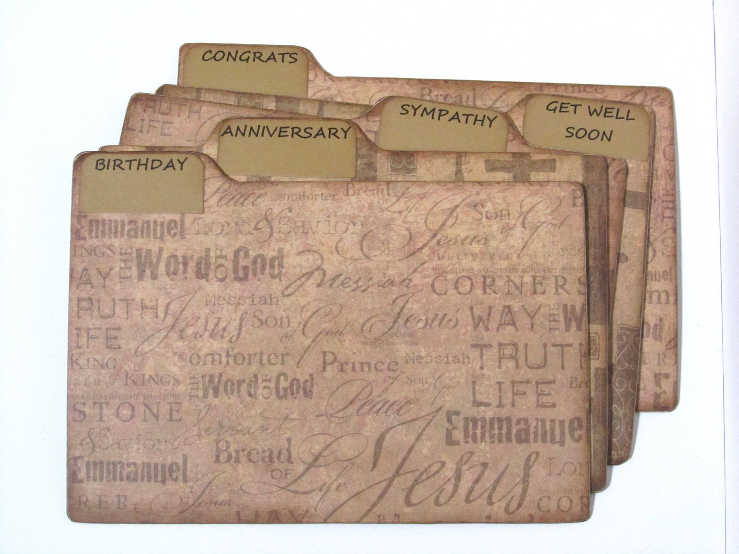 Greeting Card Organizer Dividers made of Formica - Christian Faith Words - 5x8 inch - set of 6 dividers