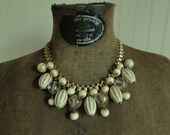 Bone, Gold and Glass Bead Bookchain Vintage Assemblage Necklace N481