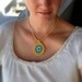 Handmade Crochet Sun Beaded Necklace in Gold and Turquoise, One of a Kind, Handmade