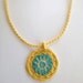 Handmade Crochet Sun Beaded Necklace in Gold and Turquoise, One of a Kind, Handmade