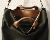 Large OD Olive Drab Canvas and Leather Tote Bag utility bag