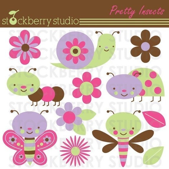Pretty Insects Personal and Commerical Use Clipart Set - Instant Download Il_570xn