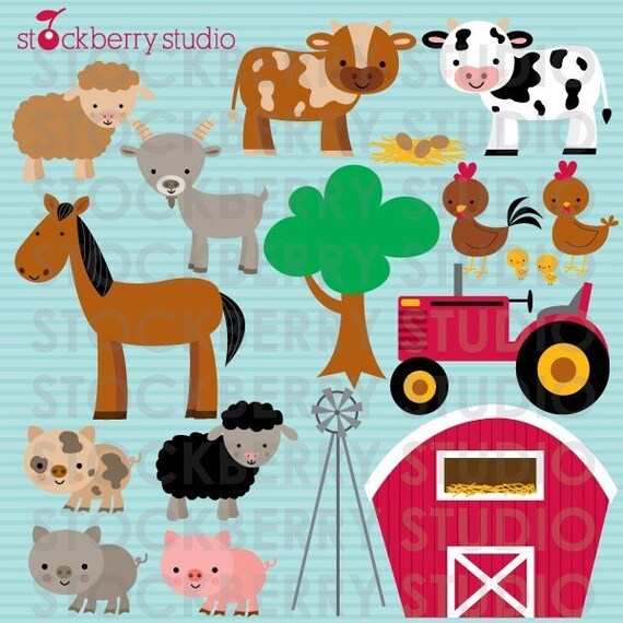 Farm Animals Personal and Commerical Use Vector Clipart Set. - Instant Download Il_570xn