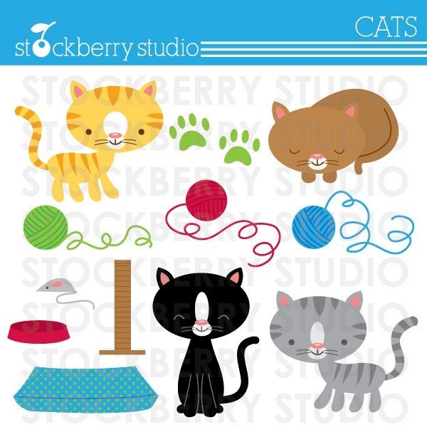 Cat Personal and Commerical Use Vector Clipart Set - INSTANT DOWLOAD Il_570xn
