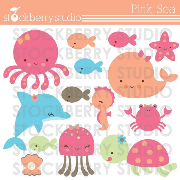 Pink Sea Personal and Commerical Use Clipart Set Il_570xn
