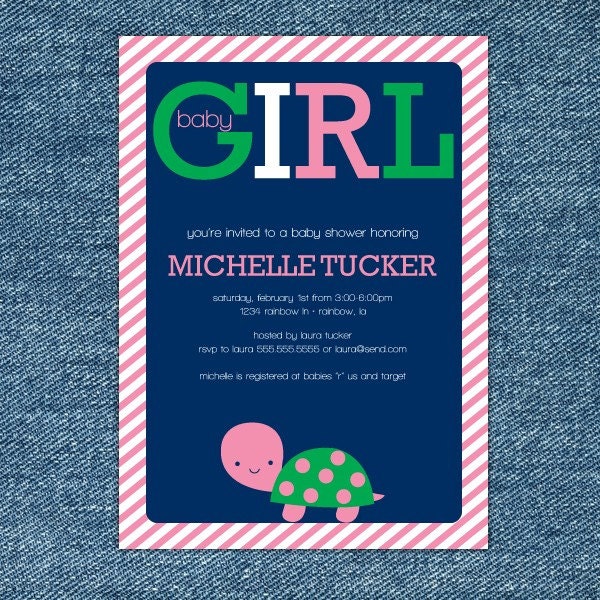Turtle Baby Shower Printable Invitation - Girl Il_570xn