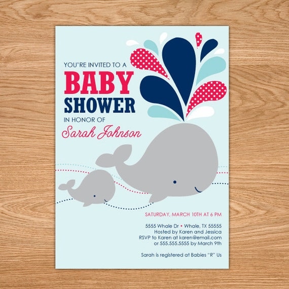Blue Whale Baby Shower DIY Printable Invitation Red Light Blue Il_570xn