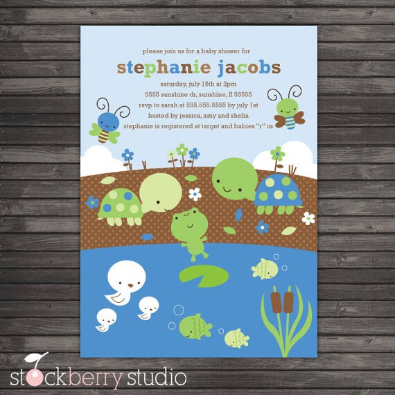 Turtle & Pond Animals Baby Shower DIY Printable Invitation Il_570xn