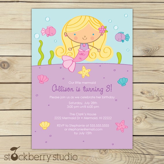 Blonde Mermaid Birthday Party Printable Invitation Il_570xn