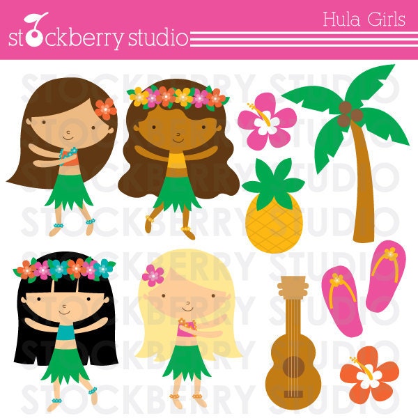 Hula Girls Personal and Commercial Use Clipart Set