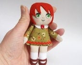 rag doll, handmade rag doll, red-haired doll, green eyes, green dress