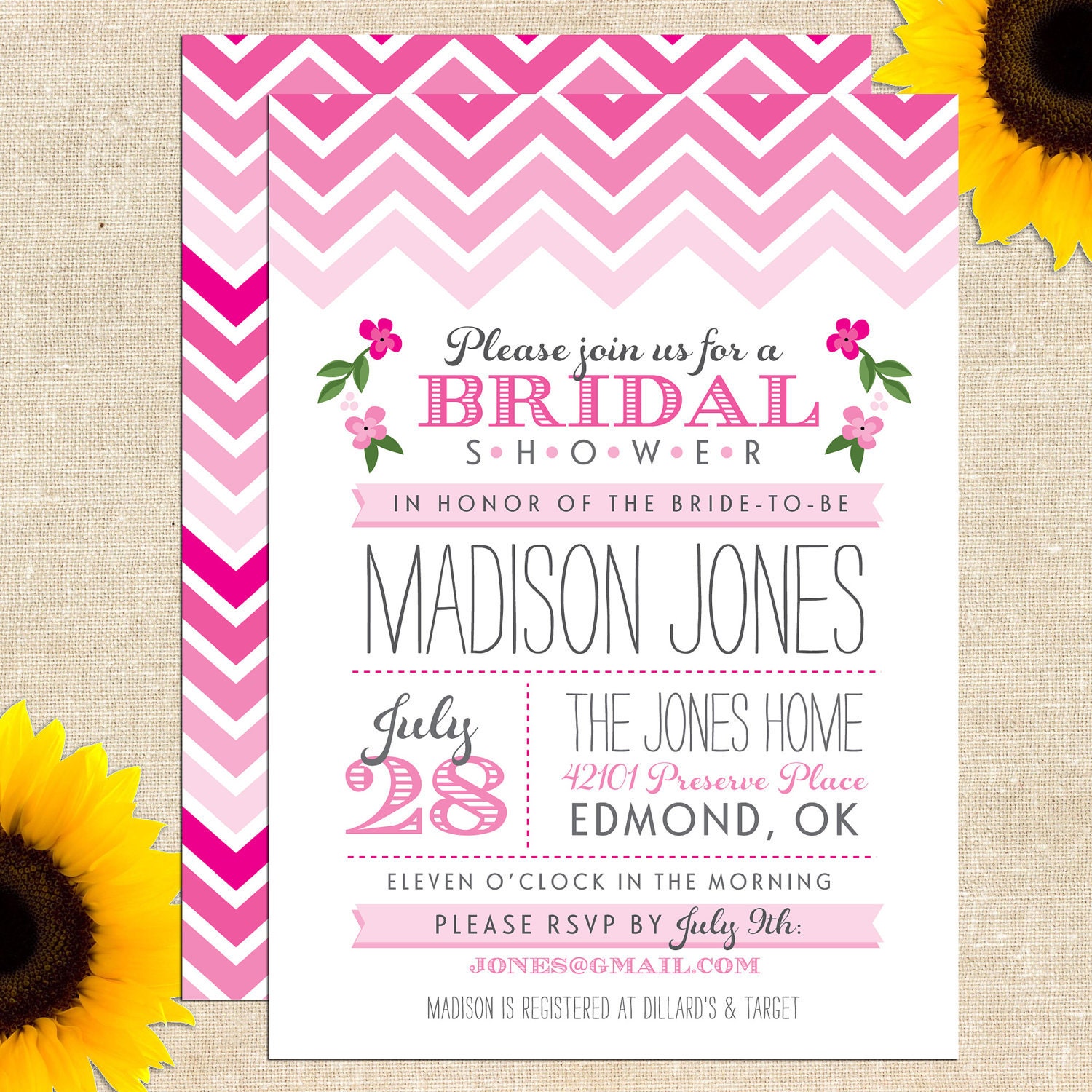 Ombre Chevron Bridal Shower Invitation DIY PRINTABLE