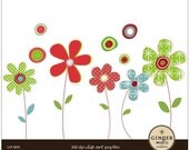 Cute Whimsy Modern Flower Clip art Digital Illustration for scrapbooking DIY invitation (CLP0055)