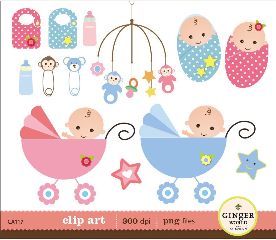 instant DOWNLOAD Baby Shower boy & girl clip art digital illustration for DIYinvitation (CA117)