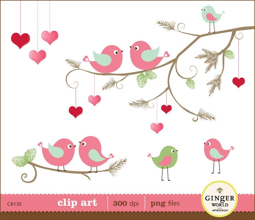 christmas bird in love clipart digital file illustration for scrapbooking, wedding invites (CA130)