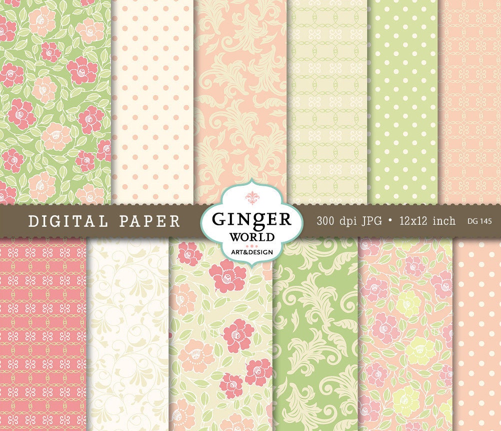 Spring flower blossom Digital Paper pack for scrapoobking DIY invites (DG145)