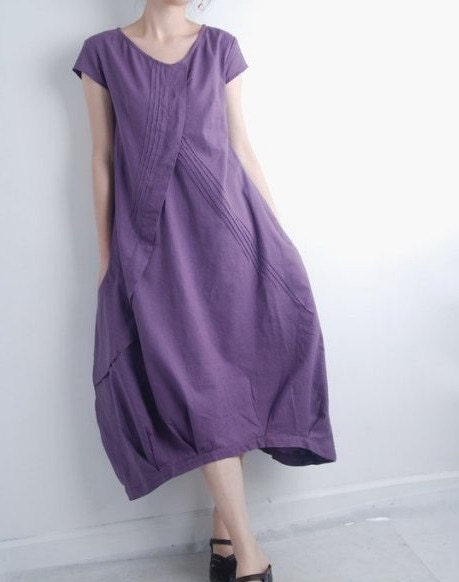 Flowers' Language/Pleated Asymmetrical linen long dress/15 colors/ custom made