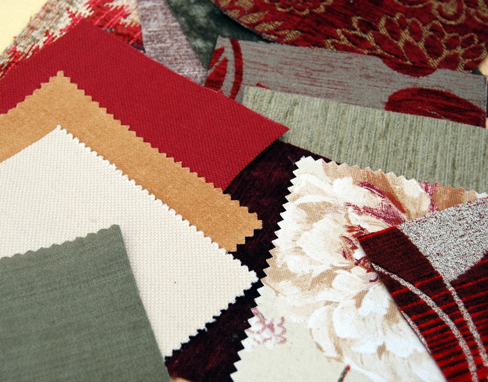 Warm colours selection of fabrics 150 x 150 mm