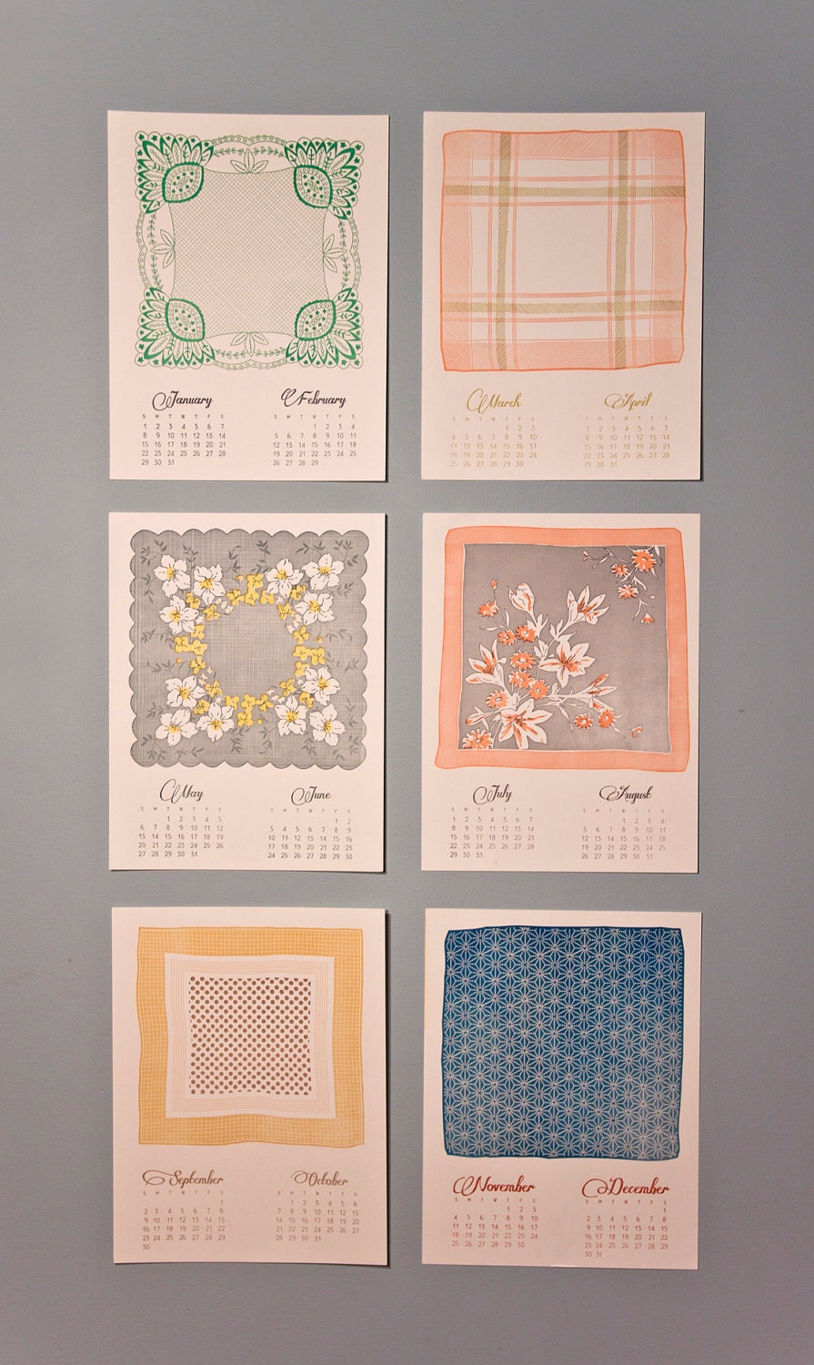 2012 Vintage Handkerchief Letterpress Calendar