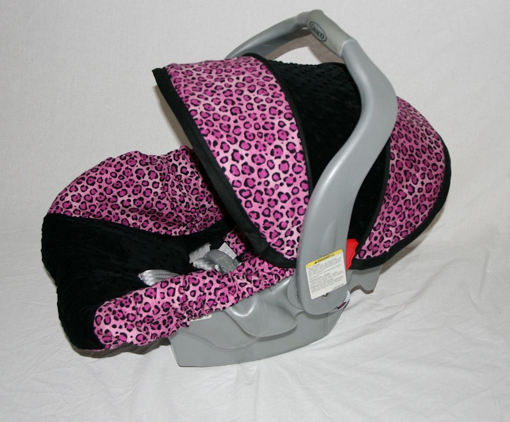 Pink &  Black Leopard Infant Car Seat Cover - Custom order