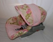 Pink Lotus with light pink minky Infant car seat cover - Custom order