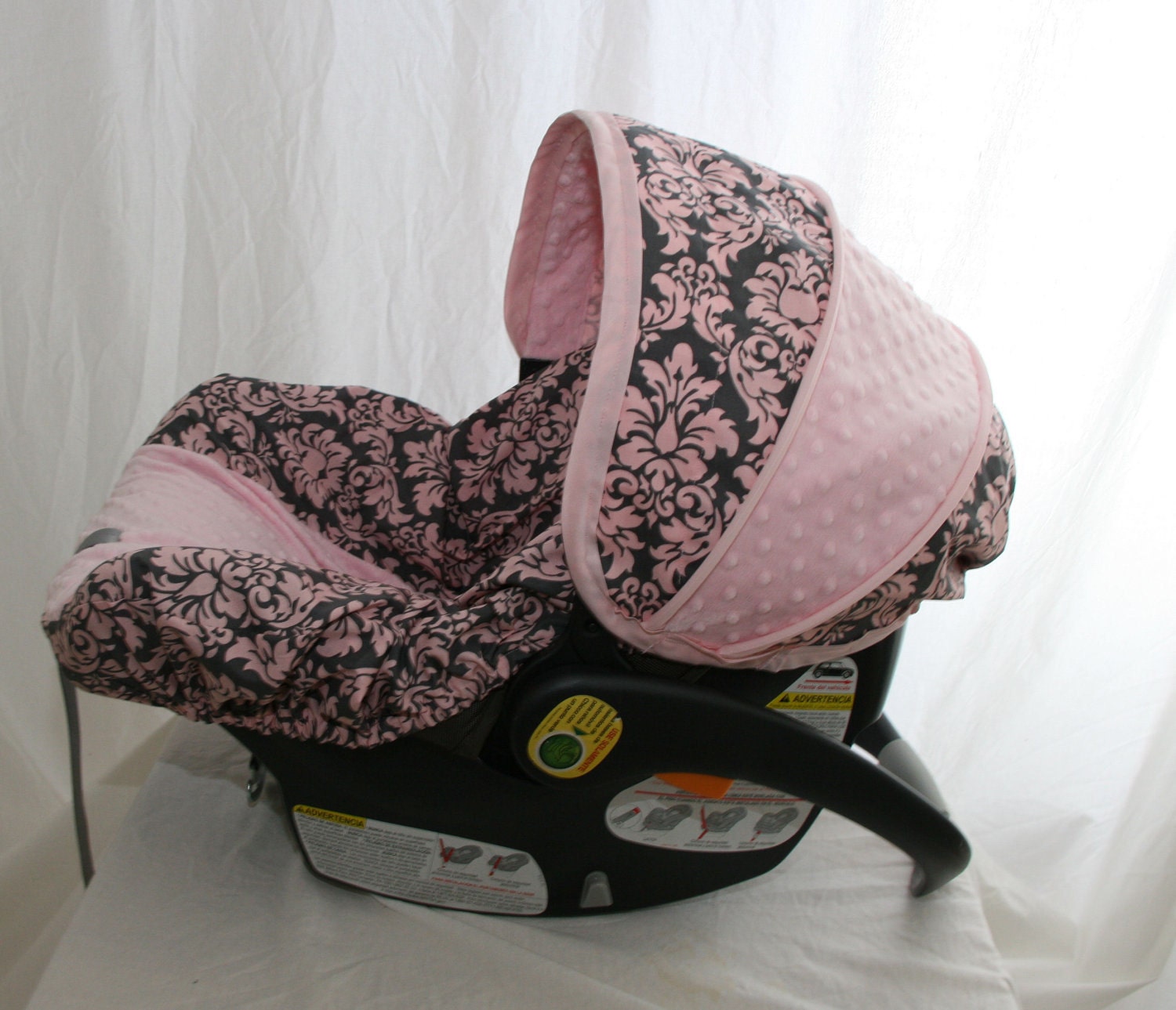Infant Girl Car Seat cover Michael Miller Blush Damask with matching minky- Custom Order