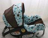 LAST ONE- Baby Boy Stars car seat cover Blue and Brown with  Brown minky - Custom Order