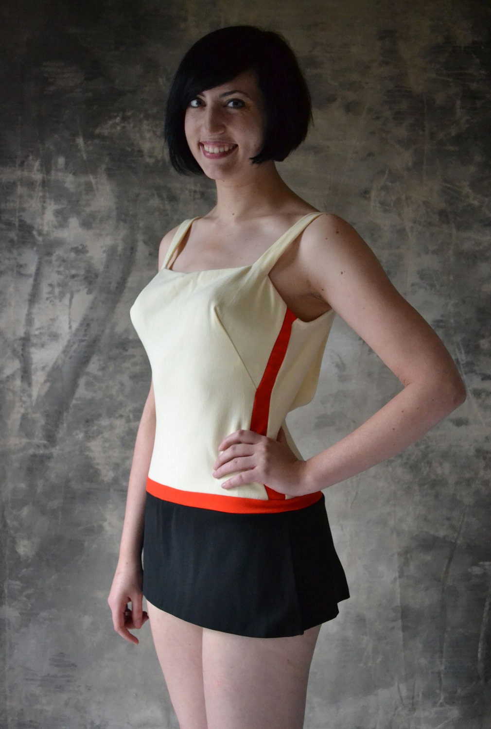 Colorblocked 1960s Skirted Swim suit, by Marie Reid