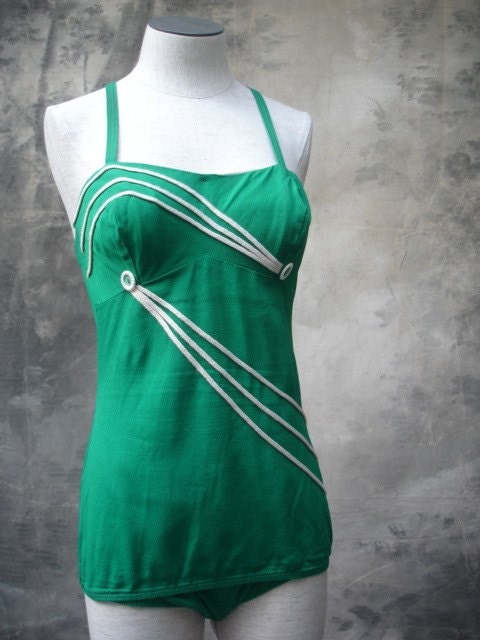 1950s Cotton Bathing Swim Suit Romper