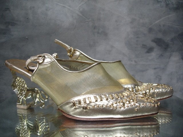 80s clear lucite wedge gold lion heels