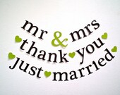 SHIPS PRIORITY.  3 Banners.  mr & mrs / thank you / just married.  Wedding Decorations.  Photo Prop.