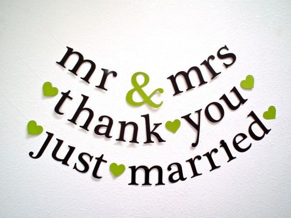 SHIPS PRIORITY.  3 Banners.  mr & mrs / thank you / just married.  Wedding Decorations.  Photo Prop.