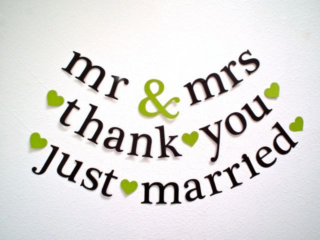SHIPS PRIORITY.  3 Banners.  mr & mrs / thank you / just married.  Wedding Decorations.  Photo Prop.