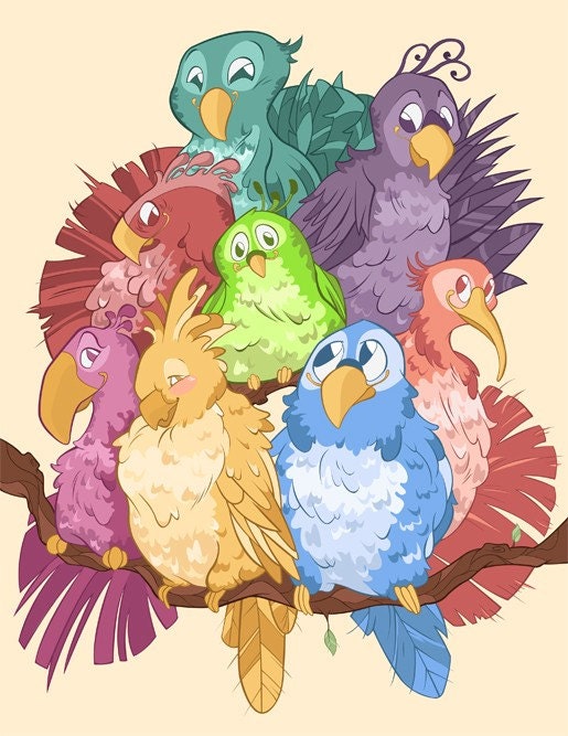 Colorful Birds Print Art