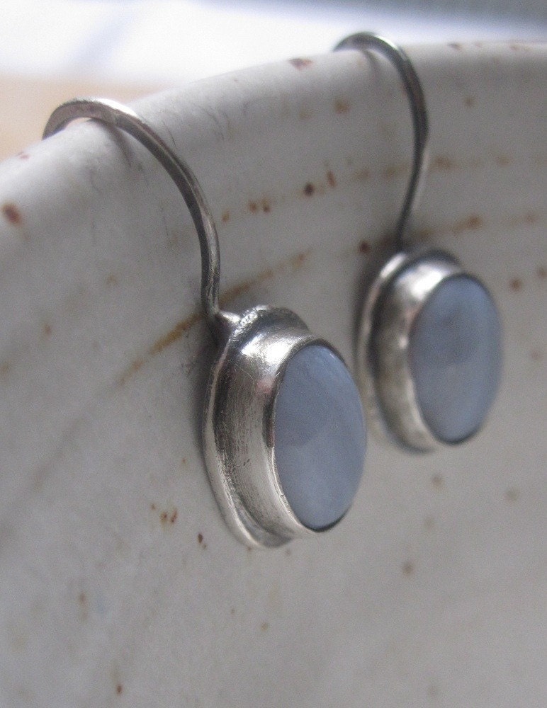Sterling silver drop earrings with blue lace agate
