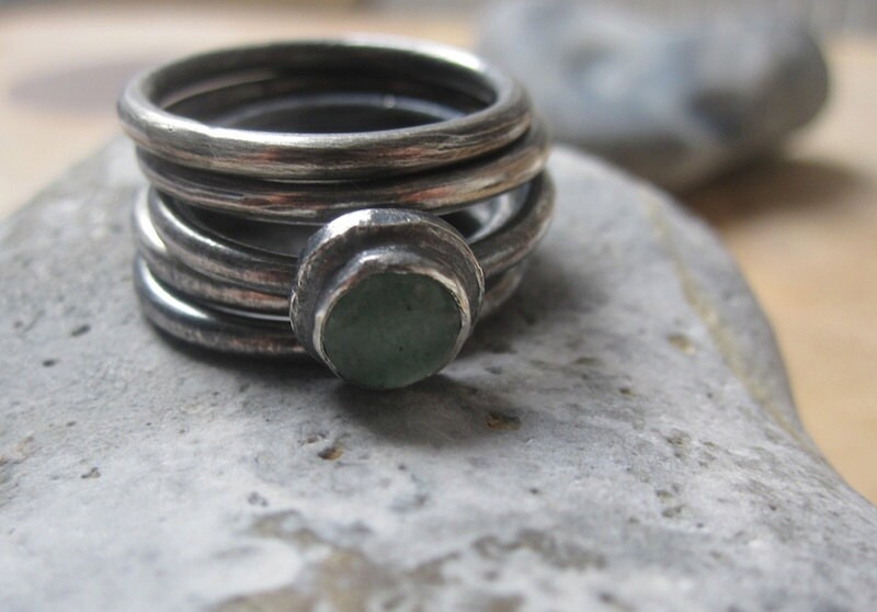 Set of 5 sterling silver rings with aventurine, your size